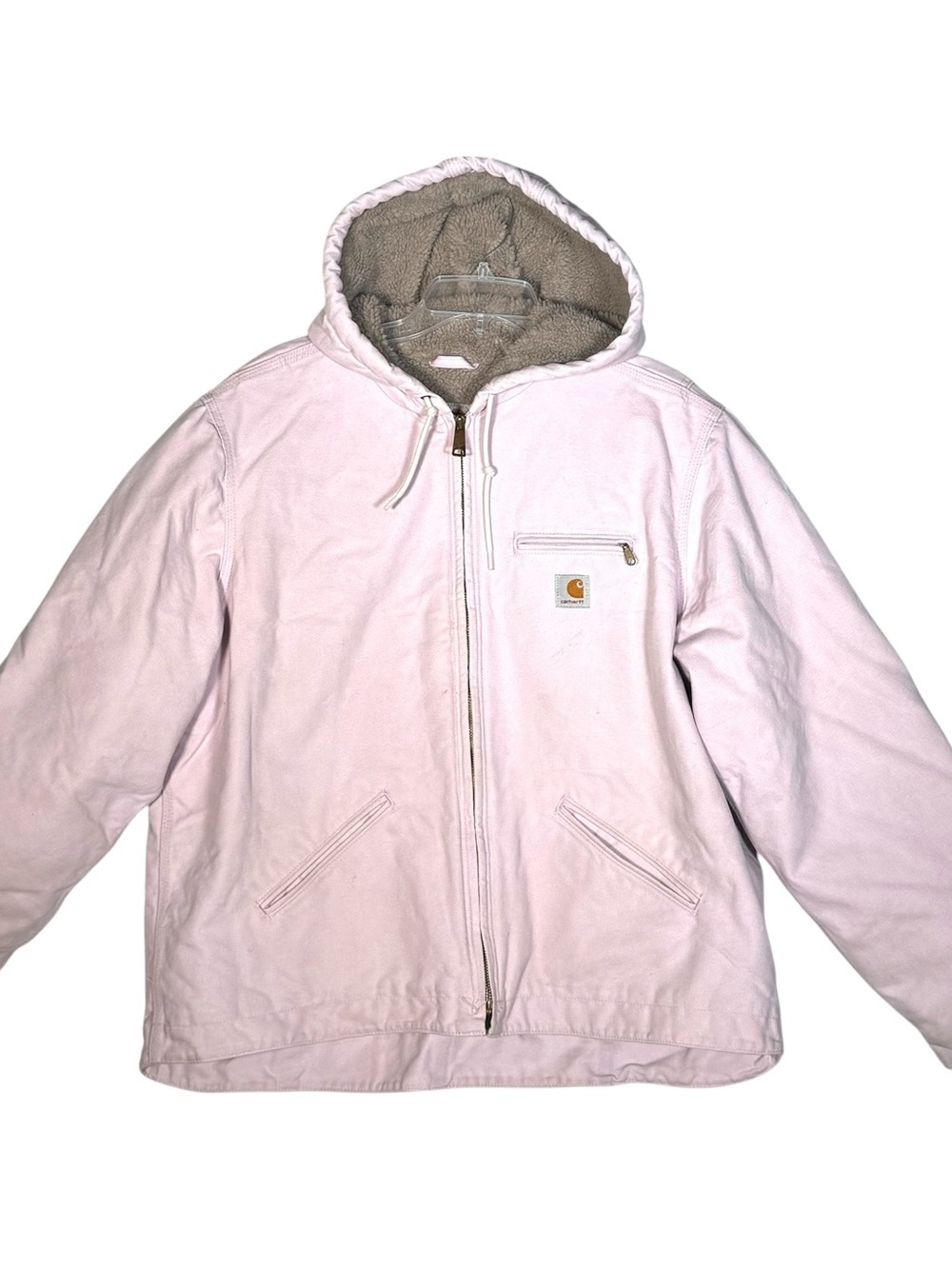 VTG Carhartt Jacket Pink Canvas Hooded Sherpa Lined Women Sz XXL Rare WJ141